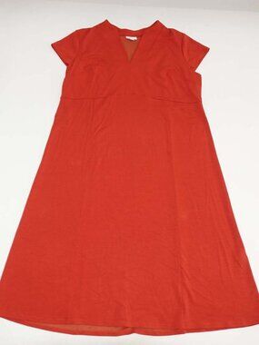 J. Jill Women's Midi Shift Dress Size XL Short Sleeves V-Neck Orange Unlined